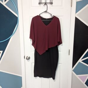 Women's V Neck Capelet Sleeve Chiffon Overlay Bodycon Knee Length Pencil Dress